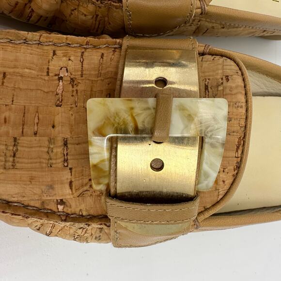 Vintage Stuart Weitzman Square Toe Cork Mules With Gold/Acrylic Buckle Size 4 - Picture 15 of 16